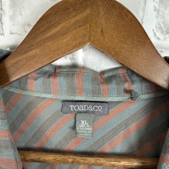Toad & Co Dull Green & Orange Broken Striped Casual Outdoor Button Up Shirt XL - Picture 3 of 7